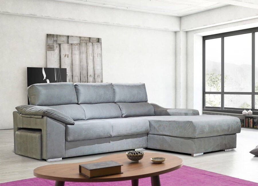 Sofá Kobie con chaiselongue con arcón