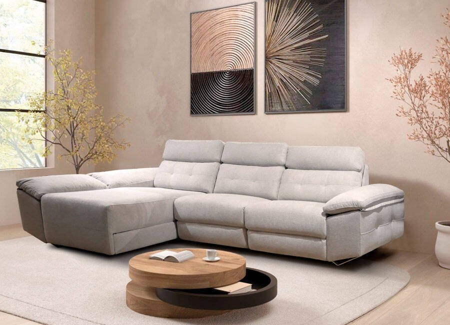 Sofá Ural 302 con 2 relax eléctricos y chaiselongue con arcón