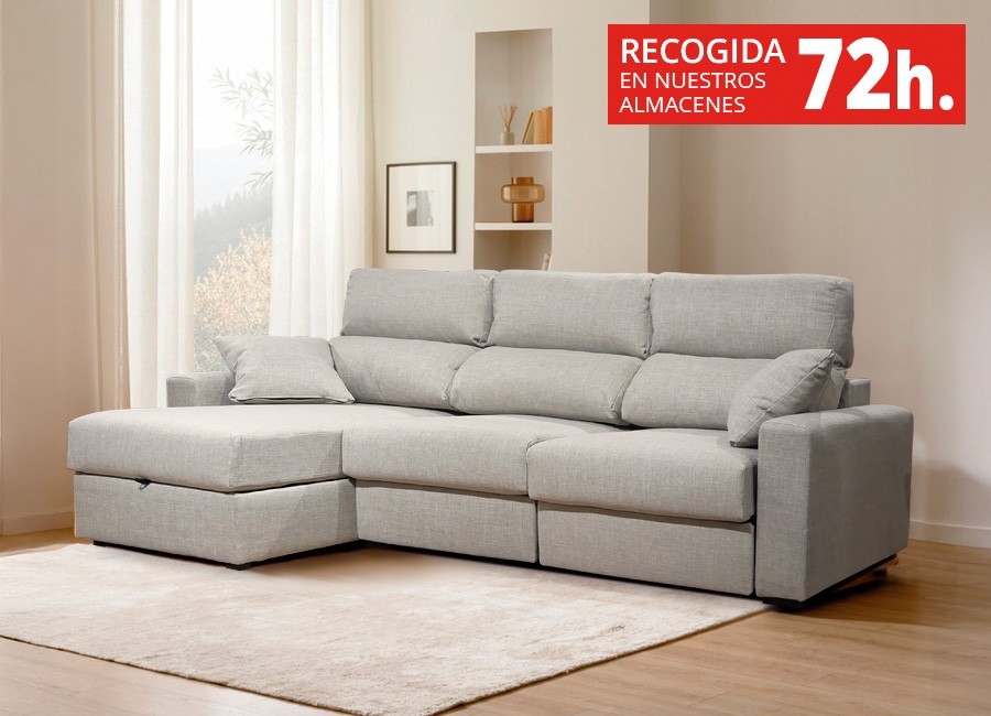 Sofá Luka con chaisselongue reversible con arcón